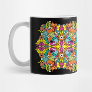 Terrific aquatic monsters in a pattern in doodle art style Mug